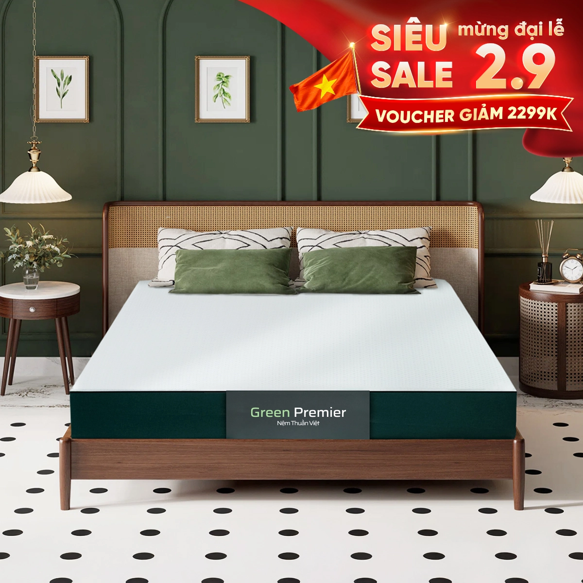 Nệm Cao Su Thiên Nhiên Thuần Việt Green Premier – Phiên bản hỗ trợ công nghệ Kháng khuẩn vượt trội