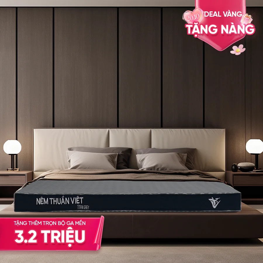 Nệm cao su Thuần Việt Titan Grey – Sạch êm, mát lạnh, nâng đỡ vượt trội