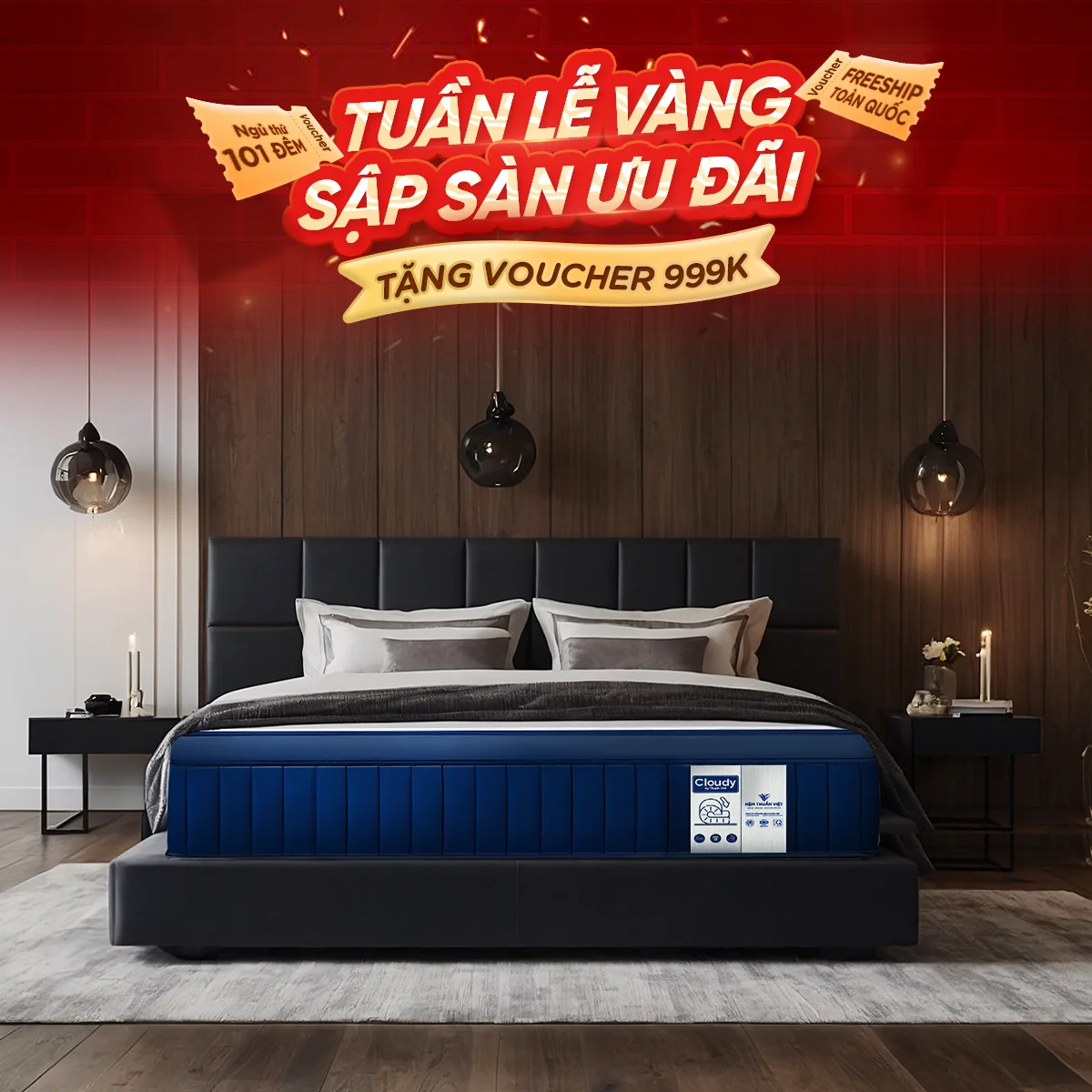 Nệm lò xo Thuần Việt Cloudy – Êm ái, bồng bềnh tựa trên mây