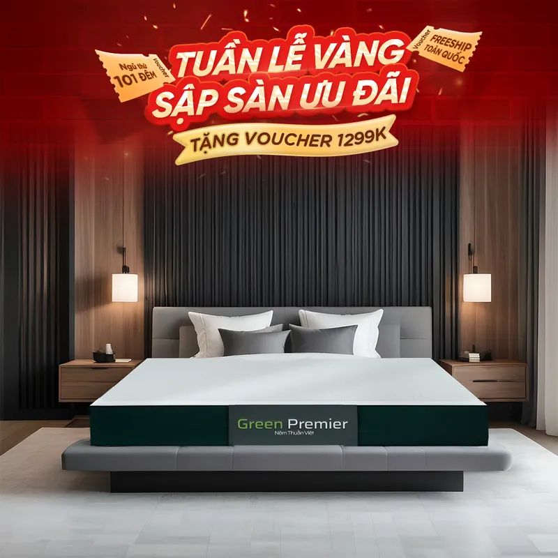 Nệm Cao Su Thiên Nhiên Thuần Việt Green Premier – Phiên bản hỗ trợ công nghệ Kháng khuẩn vượt trội